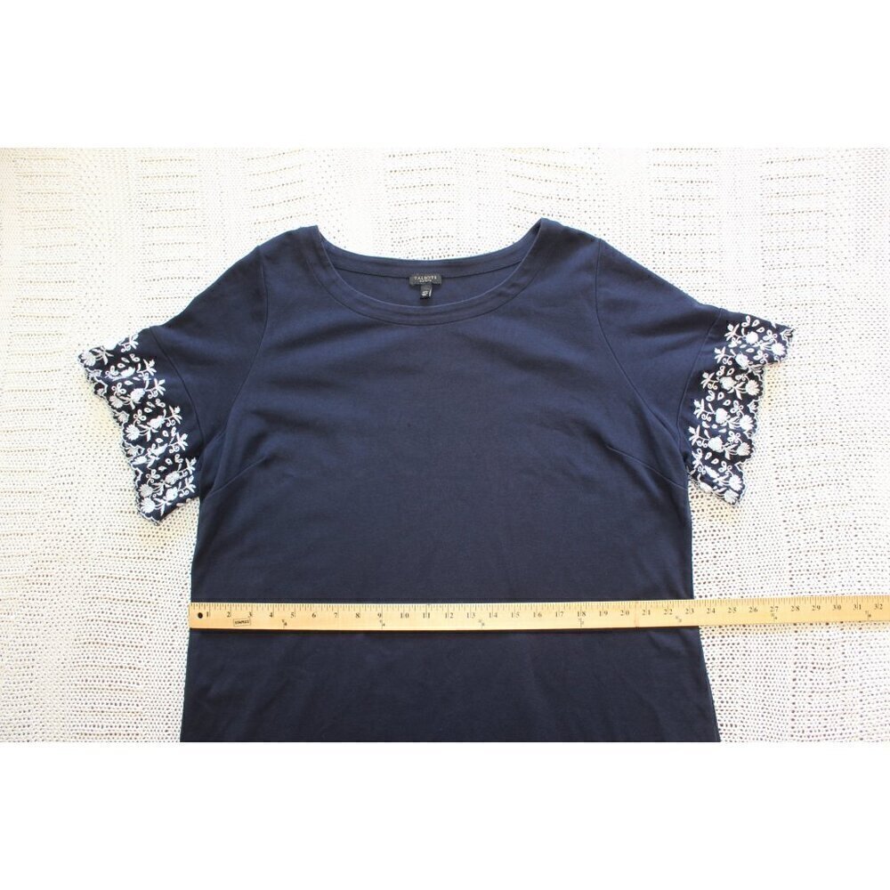 Talbots Navy Blue Embroidered Sleeve Shift Mini Dress Size 2XP Pullover Cotton - Picture 3 of 11